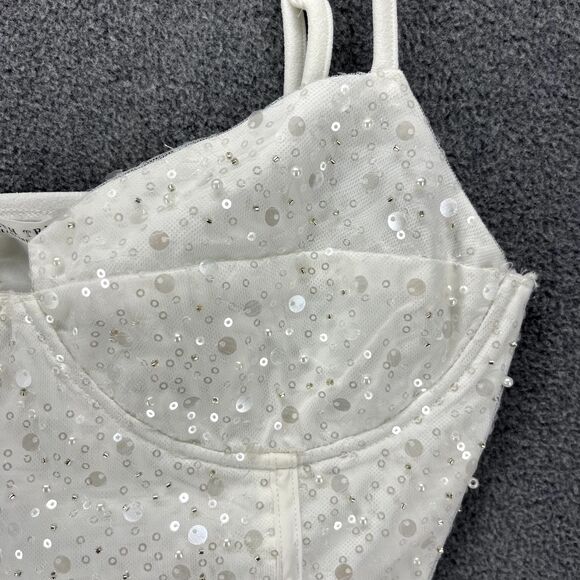 12th Tribe Top Womens Small White Sequin Crop party adjustable strap - Picture 7 of 16
